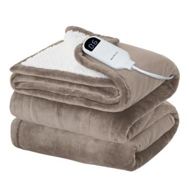 Imagem de Cobertor Elétrico Bedsure Twin - Flanela Macia Taupe (160x210cm)
