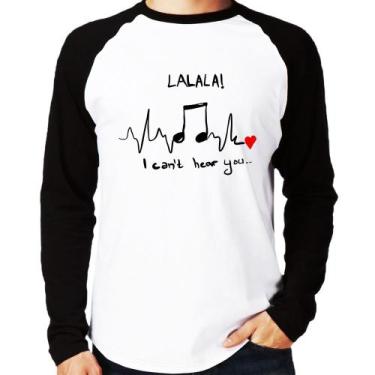 Imagem de Camiseta Raglan La La Lá Manga Longa - Foca na Moda, Branco, Preto, G