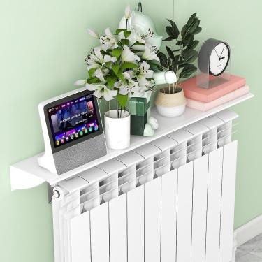 Imagem de Tampa do radiador Liga de alumínio branca e atualizada sobre a prateleira do radiador, prateleiras de radiador flutuante de 5,7 polegadas sem perfuração, carga com 44 libras, W 14,5 cm/5,7in