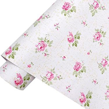 Imagem de Yifasy Rolo grande de 9 metros rosa rosa prateleira gaveta decoração vinil papel floral forro de móveis para aluguel amigável parede upgrades removível (L-354,3 x 17,7 polegadas)