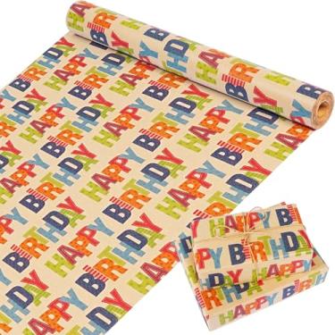 Imagem de Rolo de papel de embrulho de aniversário Kraft, rolo de papel de embrulho colorido para presente, papel de embrulho de feliz aniversário para crianças, meninos, meninas, homens, mulheres, papel de