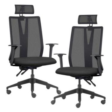 Imagem de Kit 2 Cadeiras Escritório Giratória Presidente Flow F02 Base Preta Cre