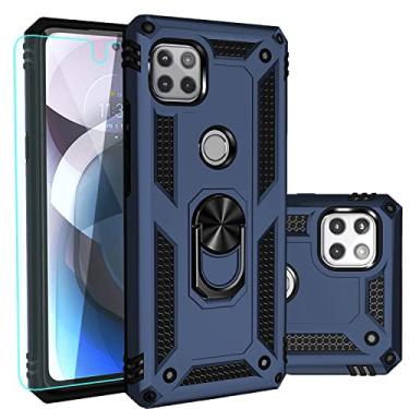 Imagem de SKTGSLAMY Capa para Moto One 5G Ace, com protetor de tela, [grau militar] 5 m. Capa resistente testada contra quedas com suporte magnético para carro para Motorola Moto One 5G Ace, azul