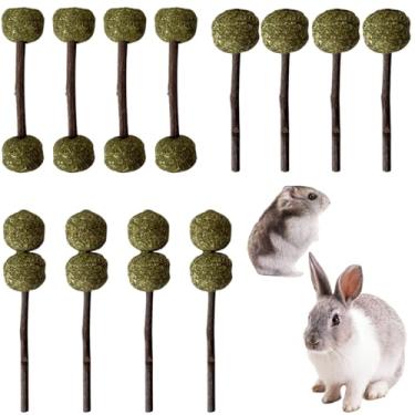 Imagem de Copfeu 12 peças de brinquedos de mastigar coelho coelho para dentes, hamster natural ramo de maçã, pirulito, bolas de grama de alfafa barra molar para chinchila, porquinhos da índia, brinquedos de