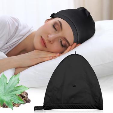 Imagem de Pacote de óleo de rícino para cabeça, elástico e reutilizável, pacote de óleo de rícino de algodão orgânico para mulheres dormindo, camadas duplas à prova d'água para cabelos ralos, calvícios, secos e