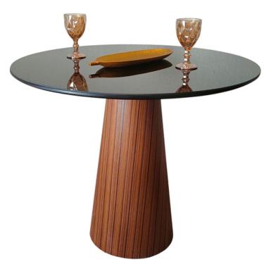 Imagem de Mesa De Jantar Cone 100 Cm Base Madeira Pau Ferro Rajado Tampo Laca + Vidro Cor Preto
