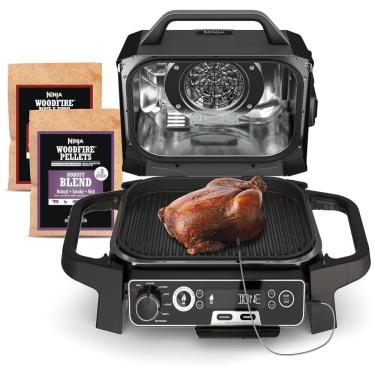 Imagem de Grill e Defumador Portátil 7 em 1 com Termômetro Embutido, 110V Ninja OG751BRN Woodfire, Cinza