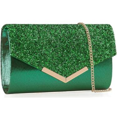Imagem de nodeber Bolsa clutch com glitter para mulheres – bolsa noturna brilhante para festas, casamentos, bailes de formatura – clutch envelope compacta e funcional, Verde, Medium