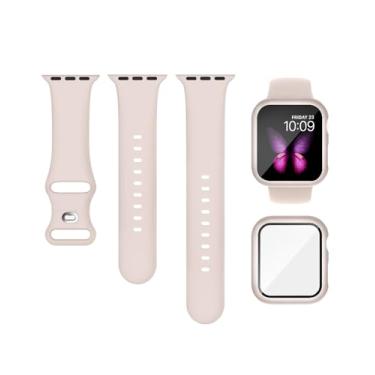 Imagem de Pulseira e capa de silicone esportivas compatíveis com Apple Watch séries 11, 10, 9, 8, SE, 7, 6, 5, 4, 3, 2 e 1 de 38 mm, 40 mm, 41 mm, 44 mm, 45 mm, 4, 2 e 1 de 38 mm, 40 mm, 40 mm, 41 mm, 4