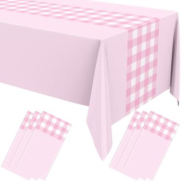 Imagem de Oudain Toalha de mesa de plástico descartável quadriculada com design retrô de caminho de mesa guingão, 277 x 137 cm, xadrez buffalo, xadrez, retangular, capa de mesa para festa de aniversário de