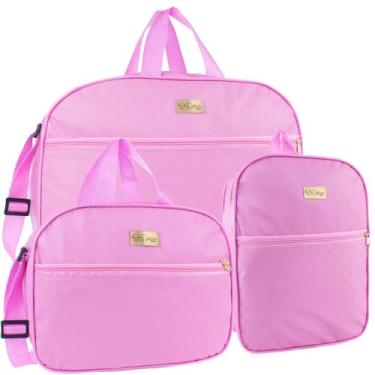 Imagem de Kit 3 Bolsas Maternidade - Kit contém 2 Bolsas Mala Maternidade e 1 Mochila de Passeio, Bolsa de Bebê Saída Maternidade (Rosa Bebê)