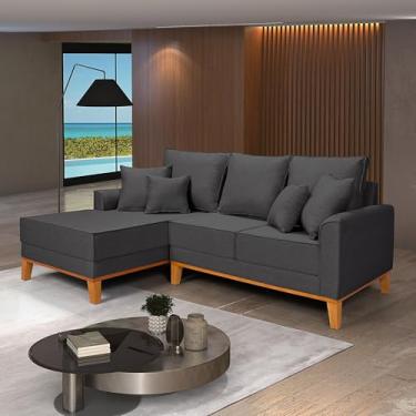 Imagem de Sofá Living Beny Chaise 3 Lugares Linho Pés e Base de Madeira (Grafite)