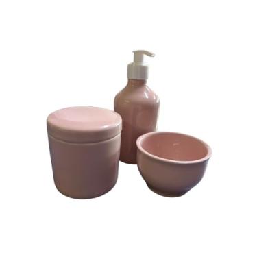 Imagem de Kit Higiene Bebê Porcelana Premium Rosa Azul Menina Menino (Pote Rosa/Tampa Rosa)