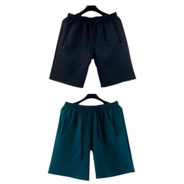 Imagem de kit 2 bermudas moletom masculino adulto bolsos lateral com ziper - f.g