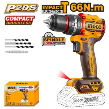Imagem de Parafusadeira e Furadeira 20V Brushless 1/2" INGCO Impacto, P20S, CIDL