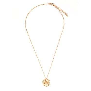 Imagem de Caiyao You Are My Sunshine Colar com pingente de girassol dourado banhado a ouro 14K leve sólido flor amarela margarida colar para mulheres meninas formatura aniversário joias presentes, Metal,