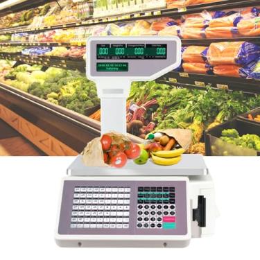 Imagem de CHONGHAN BalançA Digital Comercial, BalançA De ImpressãO De Etiquetas, BalançA EletrôNica De Caixa Registradora De Frutas De Supermercado Com Impressora De Etiquetas, Capacidade De 30 Kg