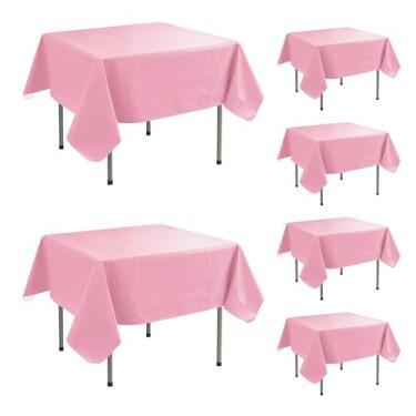 Imagem de Enjoyidea Toalha de mesa de vinil com forro de flanela - pacote com 6 toalhas de mesa de jantar quadradas rosa 137 x 137 cm à prova d'água - lençóis de plástico para uso ao ar livre - pano oleado à