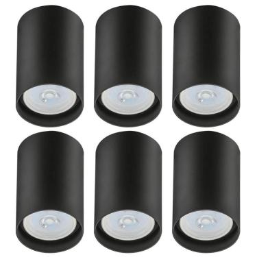 Imagem de Kit 6 Spots de Sobrepor Zoom Pretos Luminária de Teto Redonda 8x12,5cm Bivolt 1 Lâmpada PAR20