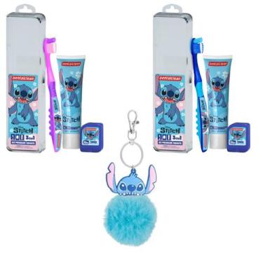 Imagem de Kit dental premium infantil rosa ou azul + chaveiro - stitch - DENTALC