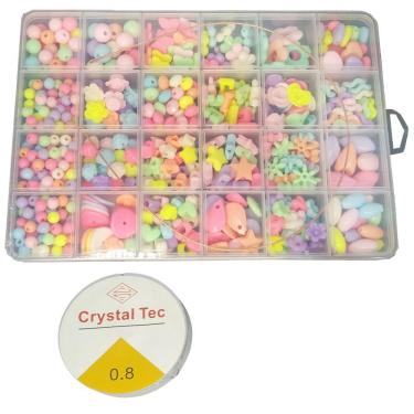 Imagem de Kit Pulseira Diy Estojo C/24 Cavidades De Miçanga + Nylon