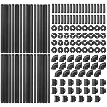 Imagem de MorningRo Conjunto de 148 peças de encaixe de tubo de ferro preto com furo rosqueado estilo vintage industrial, bico de tubo de metal pintado/flange de ferro maleável conjunto de camisetas de cotovelo