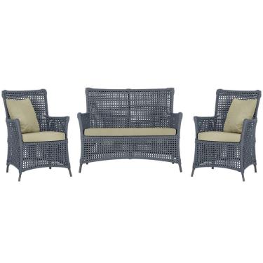 Imagem de Jogo Sofá e 2 Poltronas de Área Igapó Alumínio Pintura Preta Corda Náutica Estofado 7 Trama