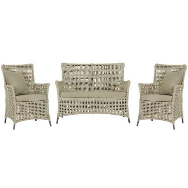 Imagem de Jogo Sofá e 2 Poltronas de Área Igapó Alumínio Pintura Preta Corda Náutica Estofado 7 Trama