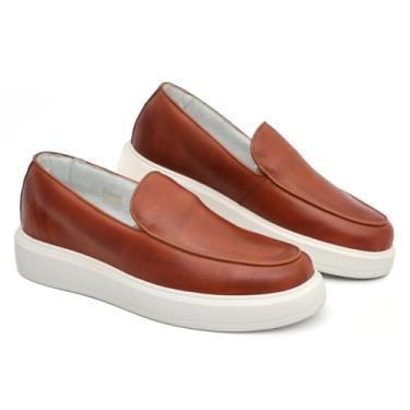 Imagem de Tênis Sneaker Slip On Premium Couro Nobre Confort Sola Alta, Marrom Claro,42