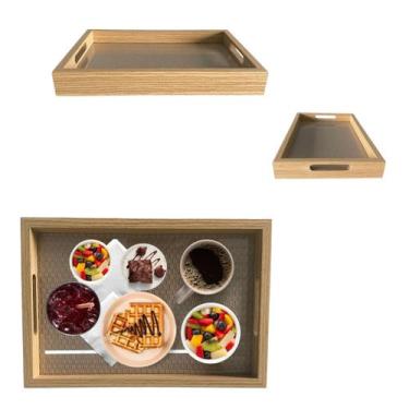 Imagem de Bandeja Retangular Madeira Com Fundo Treliça e Acrílico 32cm - Lyor