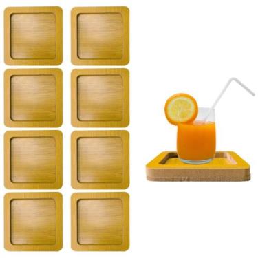Imagem de 8 Descansos Porta Copo Quadrado de Madeira Para Bebidas 10cm - Top