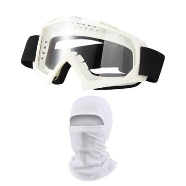 Imagem de LJDJ Óculos de motocross para motocicletas off-road para quadriciclo com proteção solar UV balaclava cobertura facial completa (branco/transparente + máscara)