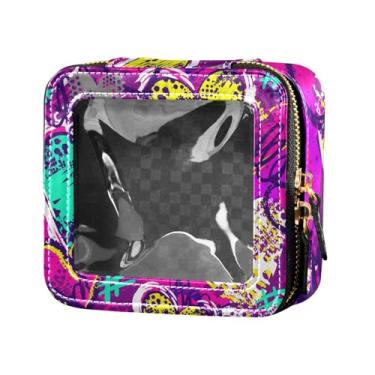 Imagem de Fitrendlovey Bolsa de cosméticos com zíper e design de claraboia, organizador portátil de couro PU para necessidades de viagem femininas, T17, one size
