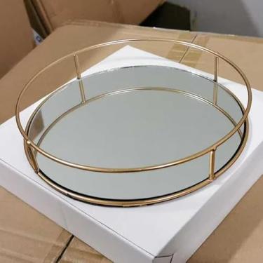 Imagem de Bandeja Espelhada Retangular Para Perfumes/Lavabo/Banheiro(2 UN,BANDEJA REDONDA DOURADA (G))