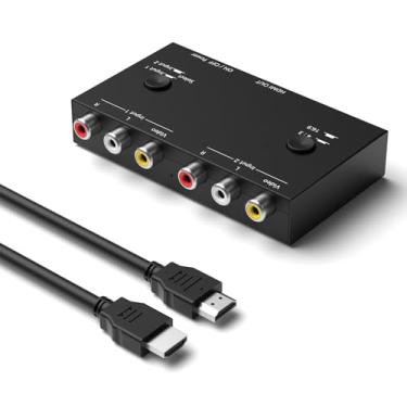 Imagem de RuiPuo Adaptador conversor RCA/AV para HDMI de 2 portas suporta 16:9/4:3 para reprodutores WII/N64/PS1/PS2/PS3/VHS/VCR/DVD etc. (2 AV em 1 saída HDMI)