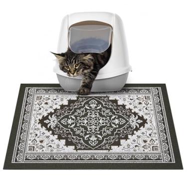 Imagem de Glittme Tapete de areia para gatos com fundo antiderrapante tapete de 61 x 38 cm tapete de armadilha de areia fácil de limpar lavável tapete de comida de gato para gatinho, P
