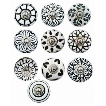 Imagem de Craft Kart Conjunto de 10 puxadores coloridos de armário de cerâmica para cozinha, armário, gaveta, guarda-roupa (preto e branco2)