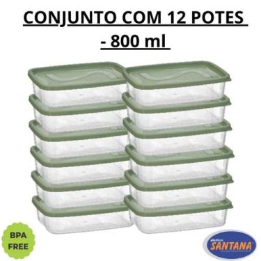 Imagem de Conjunto 12 Potes Retangular Graduado Para Marmitas 800 ml - Plásticos