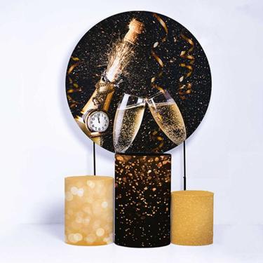 Imagem de Kit Painel de Festa Redondo de 1,30m e Trio de Cilindros Ano Novo - Fera Print