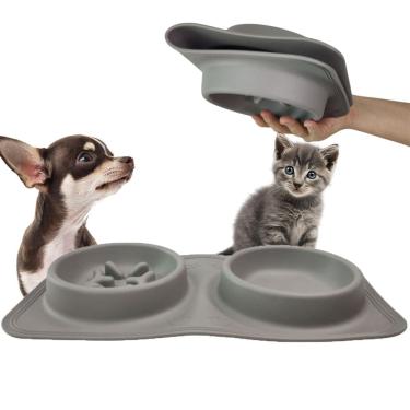 Imagem de Comedouro Bebedouro 2 Em 1 Silicone Raçao Agua Gato Cachorro Pet Animais Estimaçao Dobravel Portatil Antiderrapante