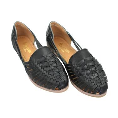 Imagem de Macarena Collection Sandália feminina Huarache de couro colorido estilo mexicano cor 2206, Preto, 40