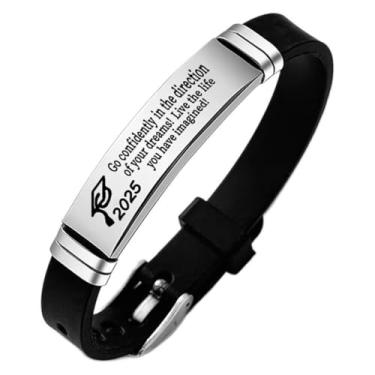 Imagem de MEMORIALU Presentes de formatura 2025 para sua classe de 2025 pulseiras de pós-graduação preto branco corda trançada ajustável pulseiras inspiradoras, Adjustable, Silicone, Sem Pedra Preciosa