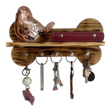 Imagem de Porta Chaves Cachorro Pet  Com Prateleira Osso Minimalista - Oliva Sto