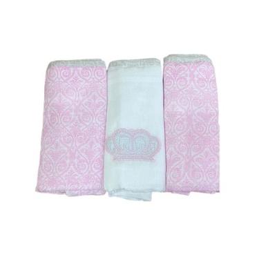 Imagem de Fralda de Pano Luxo Tecido duplo com Bainha Bordada 70cm x 68cm ROSA 3