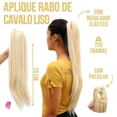 Imagem de Aplique Rabo De Cavalo Com Cabelo Liso Organico Premium 70Cm +Presilha