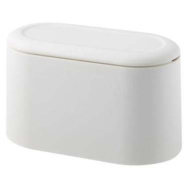 Imagem de Lixeira de mesa, mini lata de lixo de plástico de 2l, lixeira pequena removível com tampa tipo prensa, mini lixeira antiderrapante para quarto, cozinha, cômoda, escritório, casa