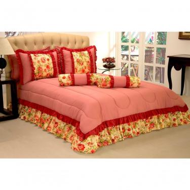 Imagem de Kit Colcha Edredon Florença Casal Queen 05 Pçs Rose