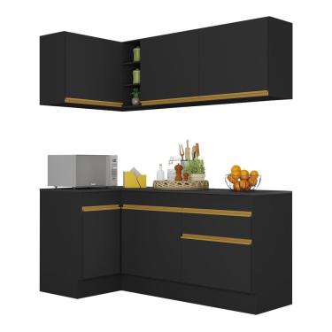 Imagem de Armário De Cozinha Compacta De Canto Com Rodapé Veneza Multimóveis V2092 Preto/dourado Preto/dourado