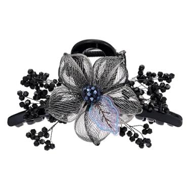 Imagem de Grampos de garra de cabelo de strass para mulheres, fio de cobre tecido à mão design de alto nível clipe de metal grande flor de plástico presilhas de garra de cristal acessórios de estilo para