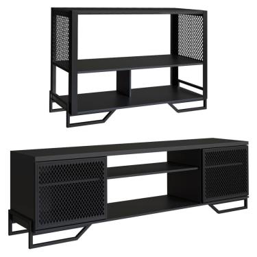 Imagem de Rack 180 Cm 2 Pt Aparador 130 Cm Industrial 27x21 Preto Pp Preto